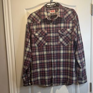 359-Wrangler Shirt Mens  Red Plaid Cowboy Western Rodeo Farmer Outdoor Casual